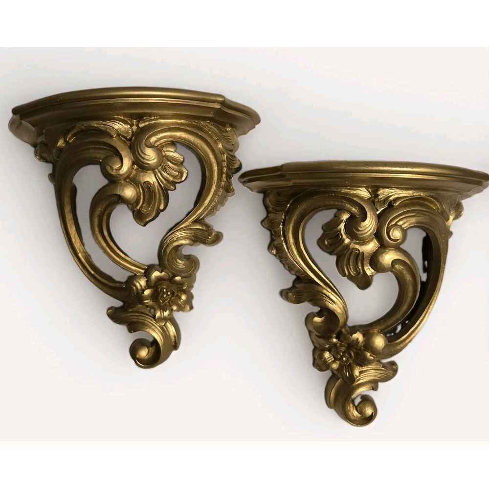Vintage Retro 1970 Dart Industries #3507 Wall Shelves Ornate Gold Set of 2 MCM